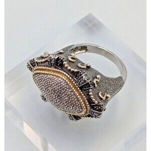 Elizabeth Adams Collection Sterling Silver 925 Pave Diamonds Statement Ring Sz 6